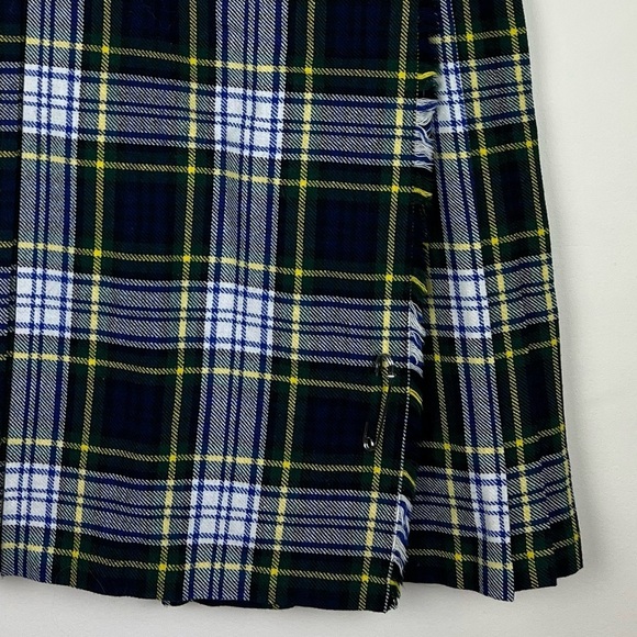 Made In Scotland Moffat Weavers Academia Navy Plaid Pleated Midi Kilt Skirt XXS - Picture 3 of 9